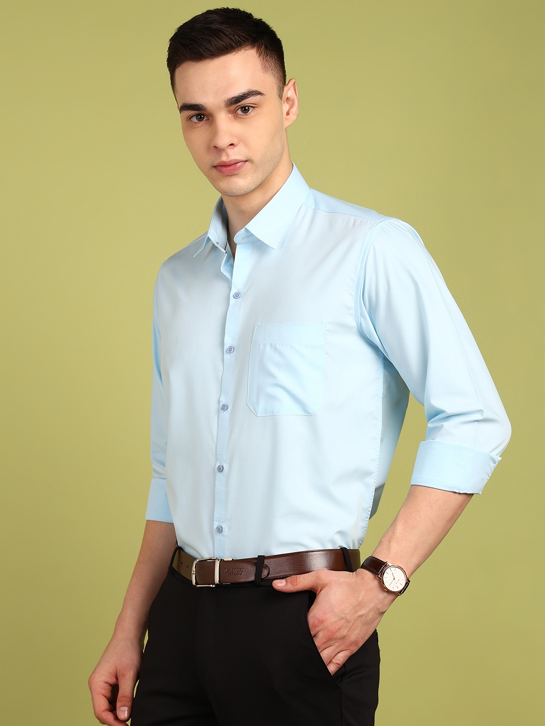 

PulseIQ Men Slim Fit Opaque Formal Shirt, Blue