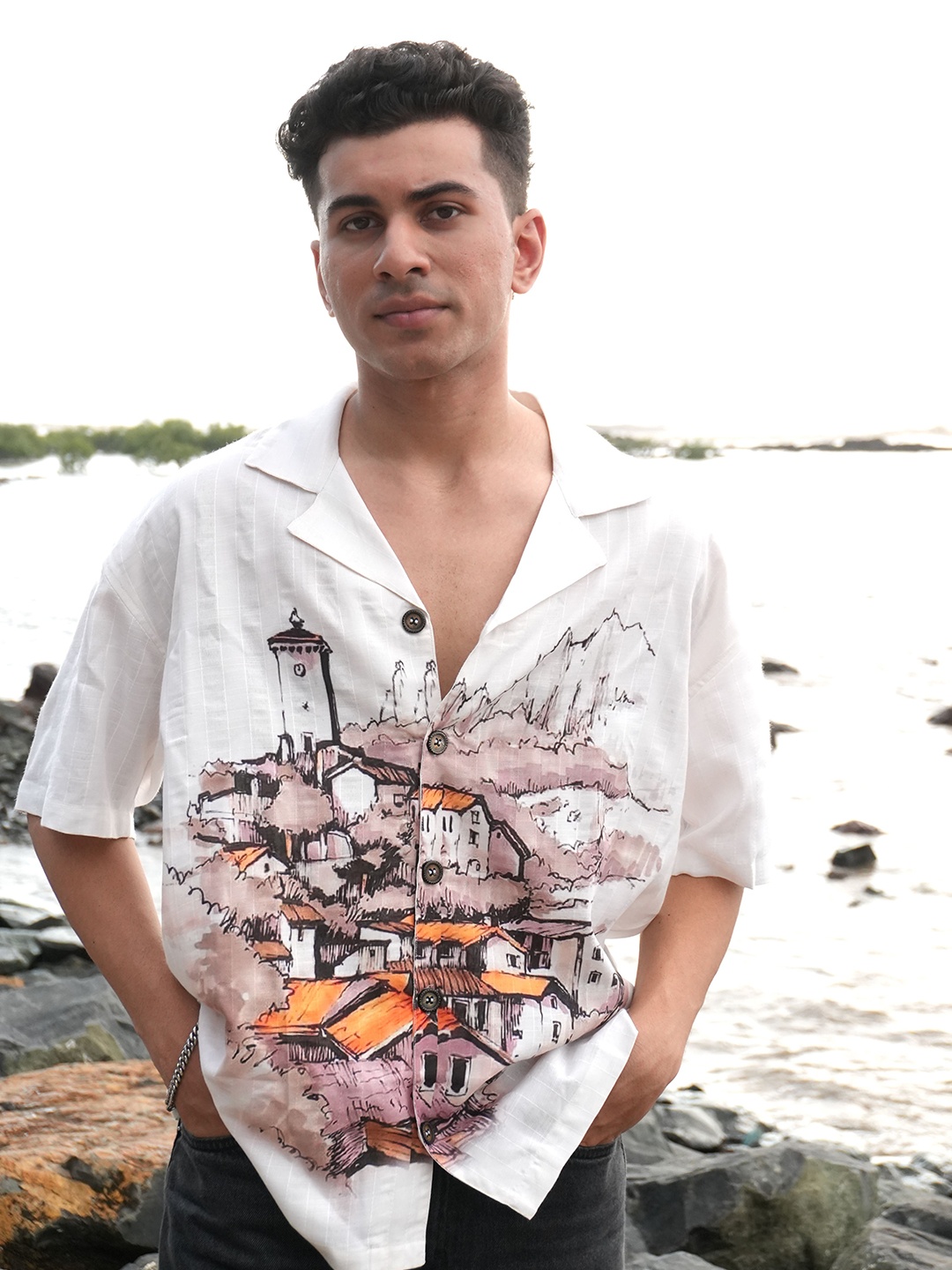 

Big Bunny Men Custom Opaque Printed Casual Shirt, White