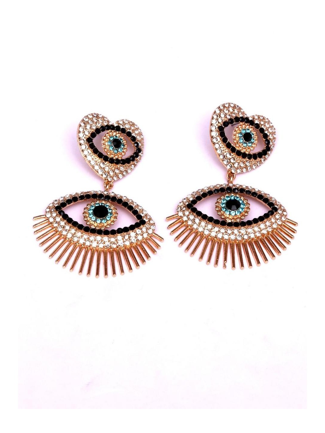 

ADC SHEMONA Gold Plated Rhinestones Studded Contemporary Drop Earrings, Blue