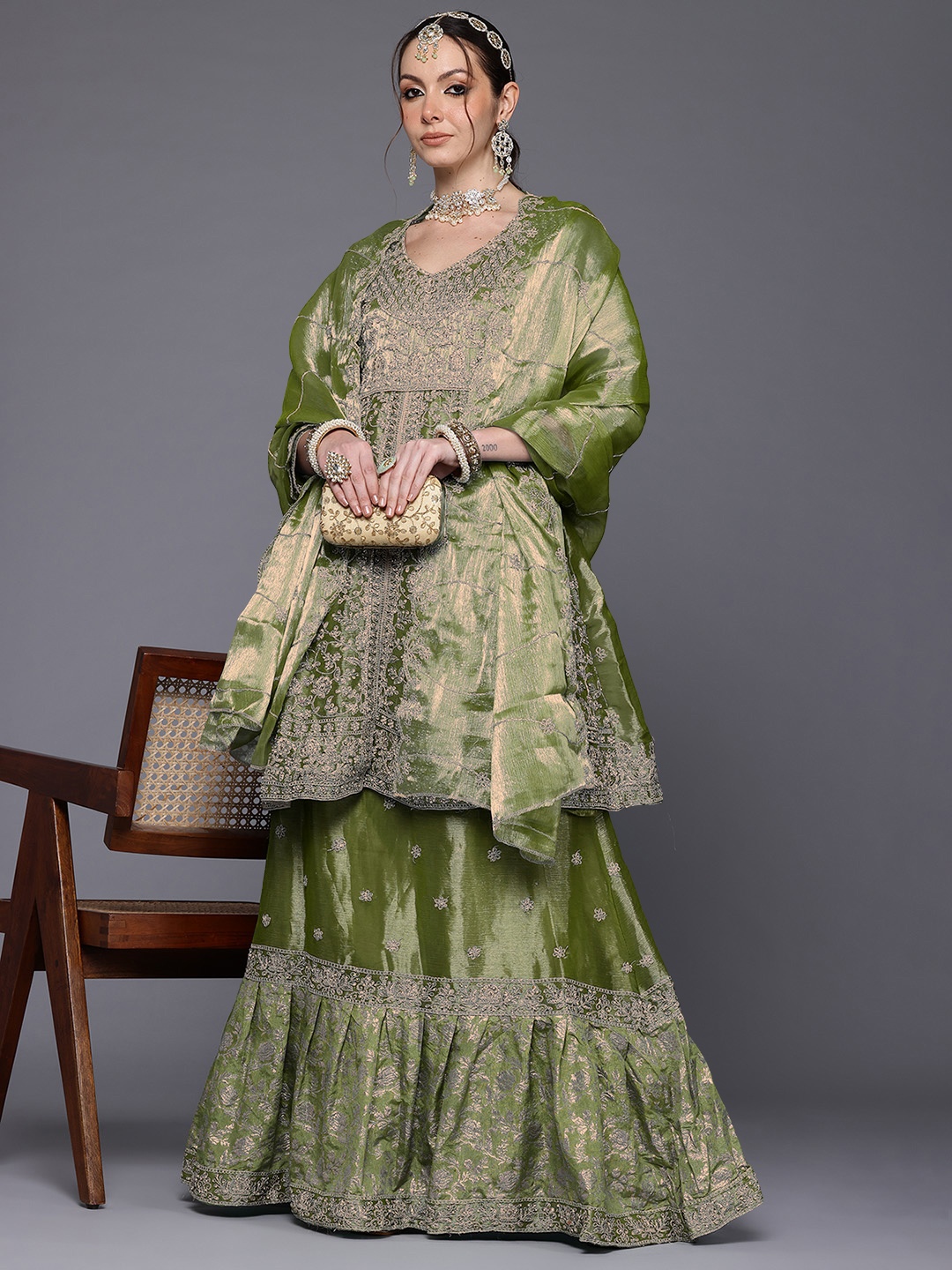 

Ahalyaa Embroidered Organza Semi-Stitched Dress Material, Green