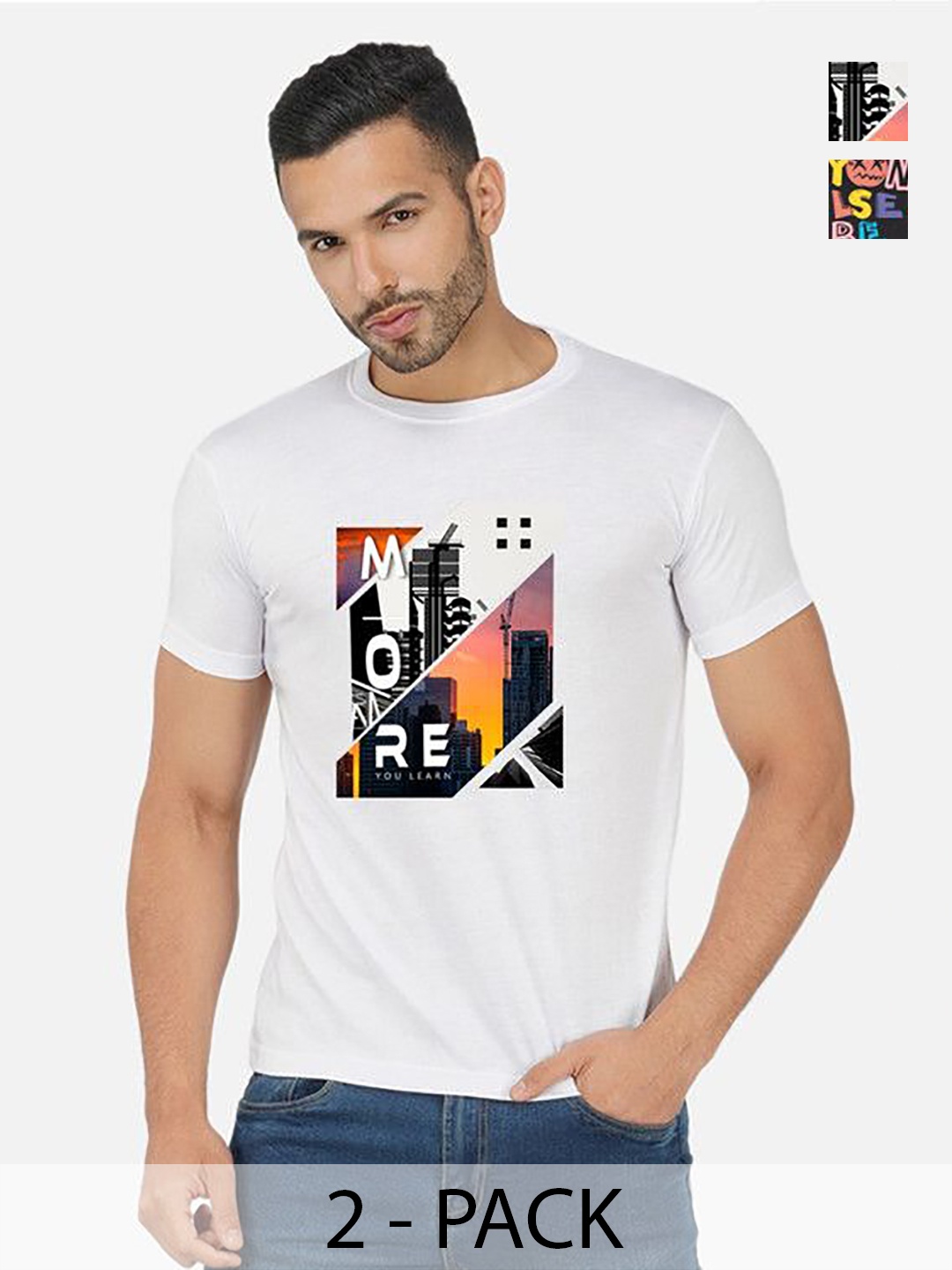 

GLOBAL NOMAD Men 2 Printed Bio Finish Applique T-shirt, White