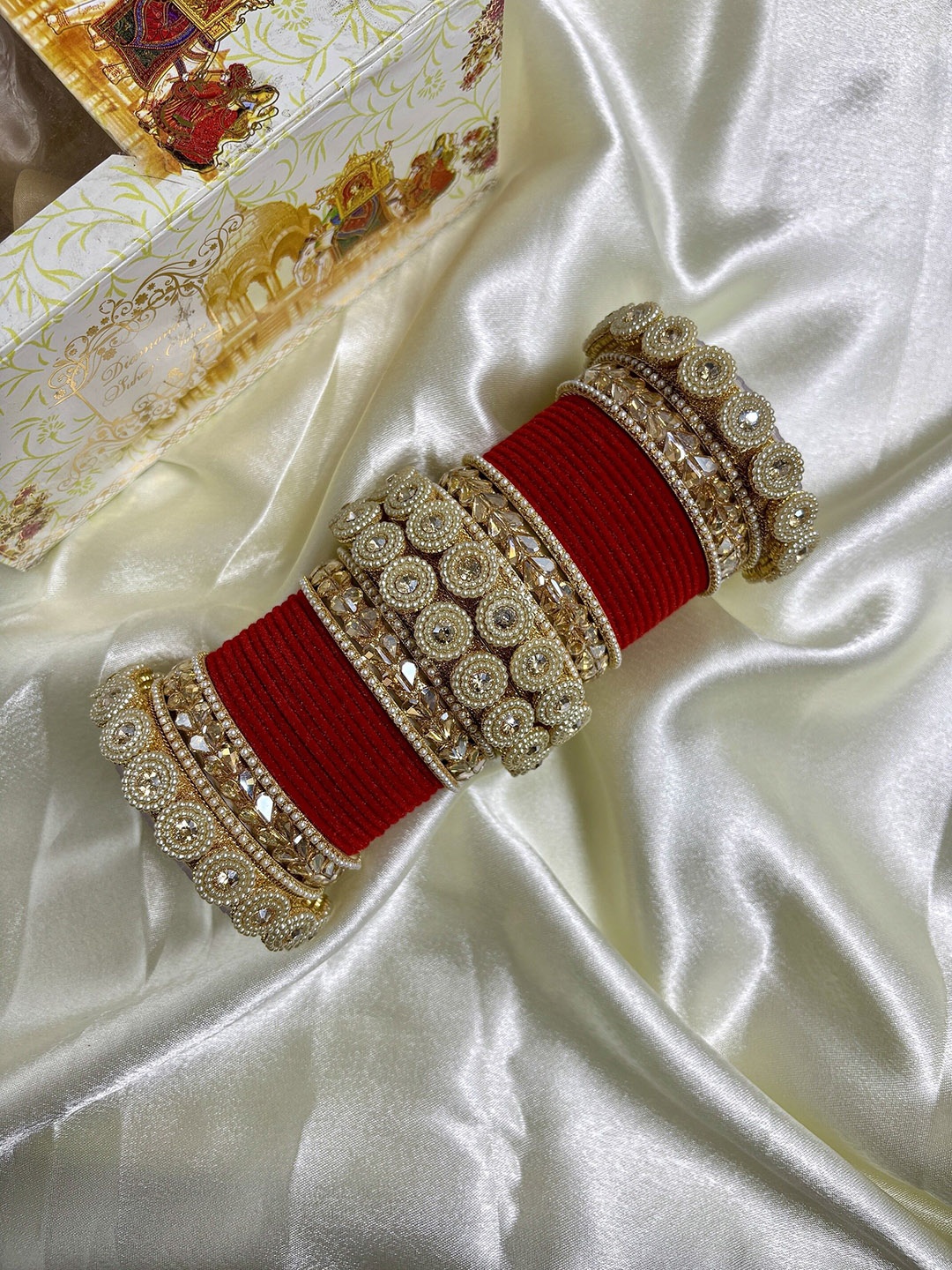 

Wedding Chuda by Hitesh Bangles Set Of 38 Stone Studded Bangles, Red