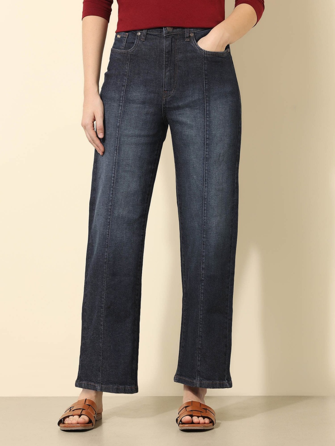 

U.S. Polo Assn. Women Women Wide Leg High-Rise Light Fade Stretchable Jeans, Blue