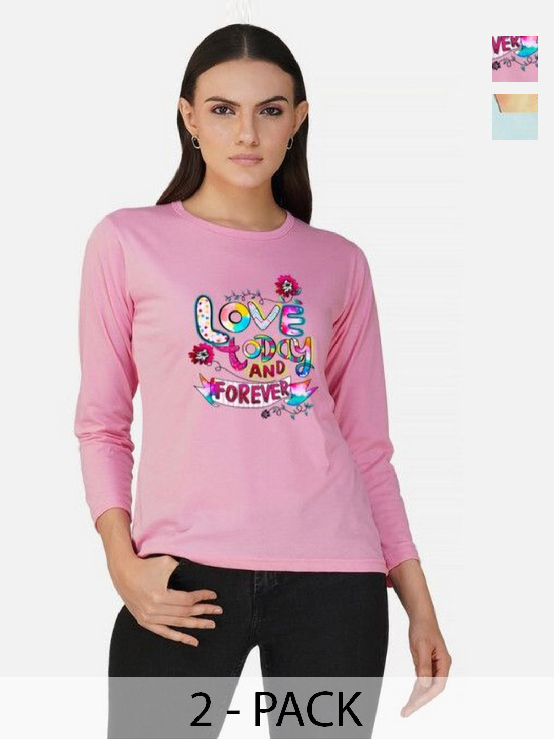 

Metronaut Women Pack of 2 Bio Finish Graphic Printed Round Neck Cotton T-shirts, Pink