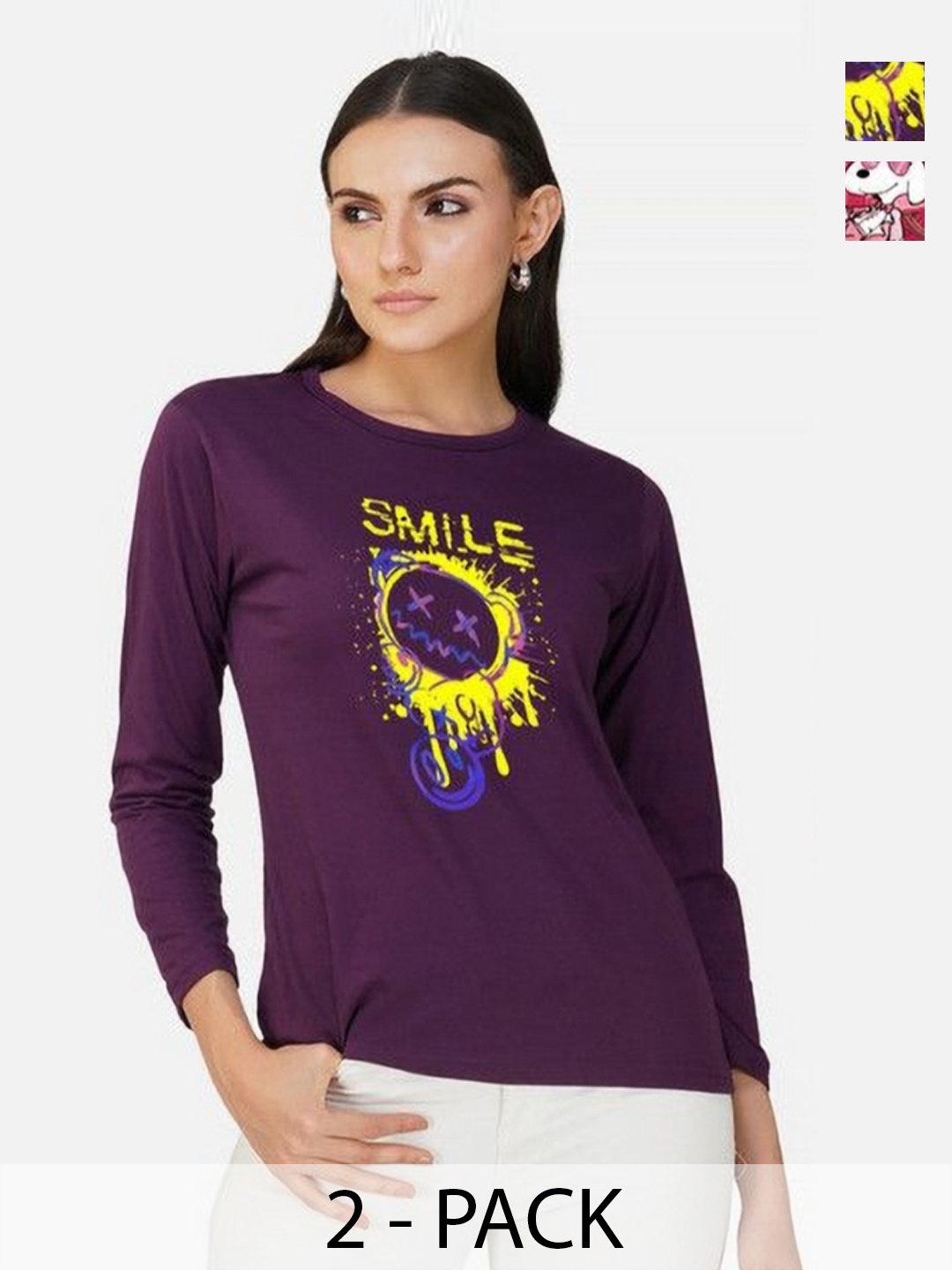 

Metronaut Women 2 Printed Bio Finish Applique T-shirt, Purple