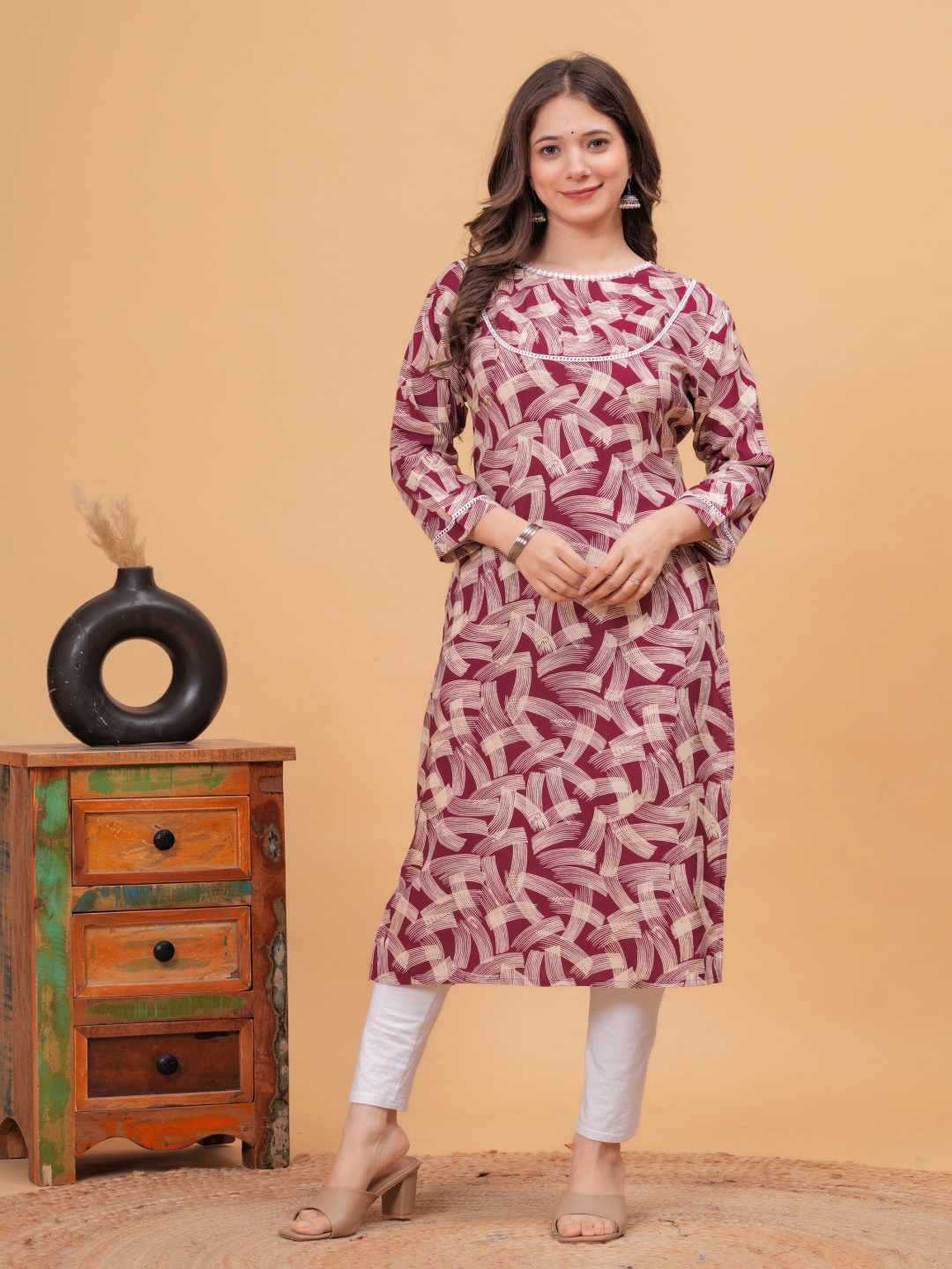 

Metronaut Floral Print Applique A-Line Dress, Maroon
