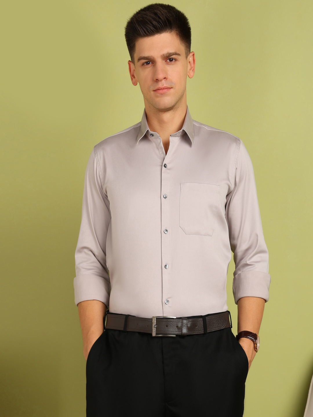 

PulseIQ Men Slim Fit Opaque Formal Shirt, Grey