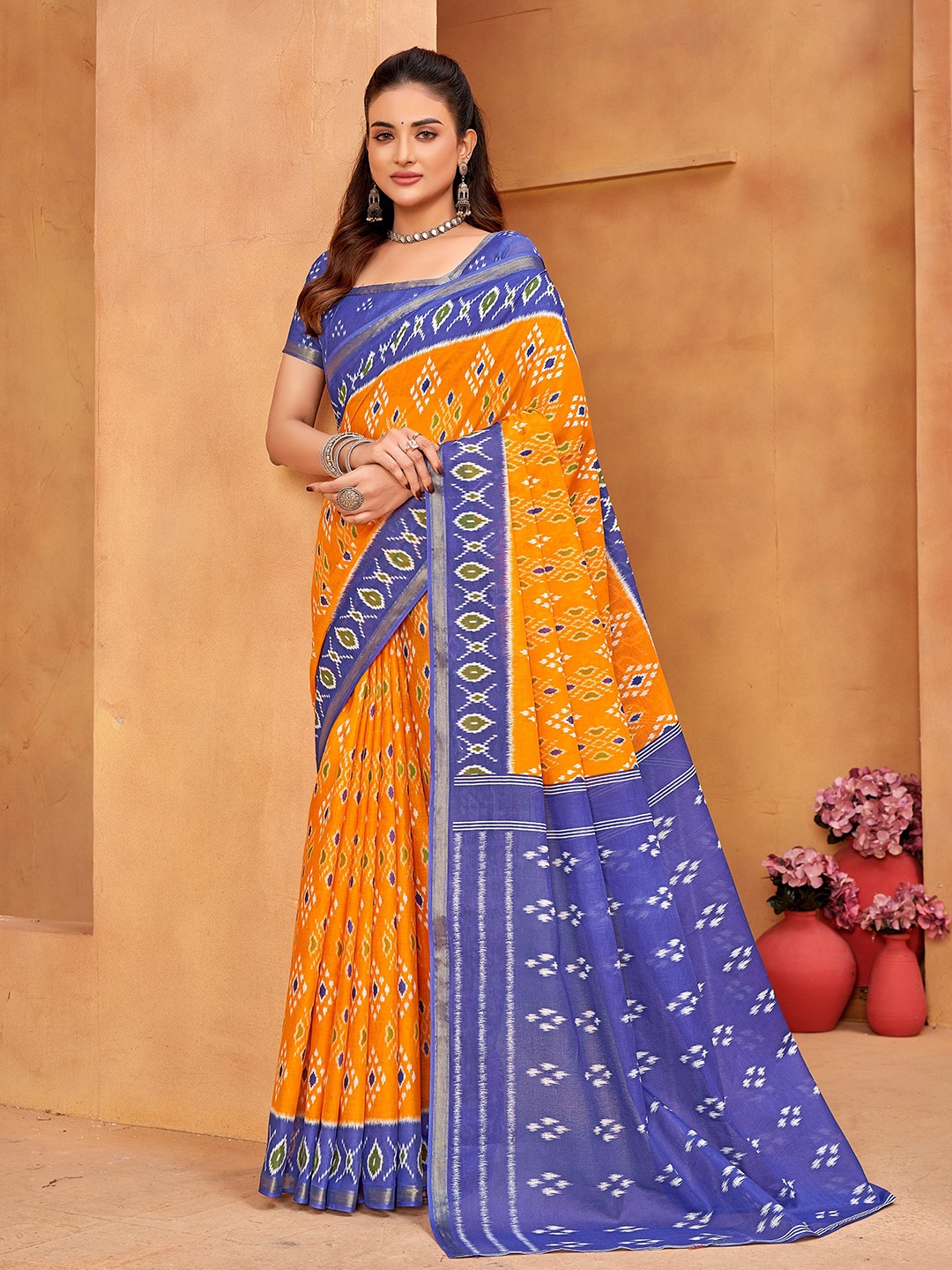 

Munir Zari Pure Cotton Ikat Saree, Orange