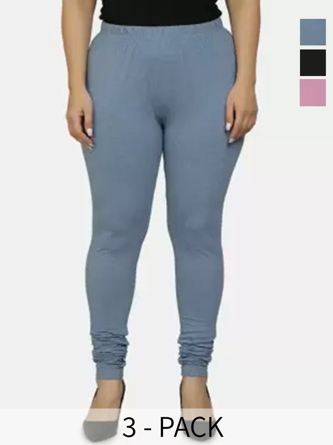 

URBAN KANYA Pack Of 3 Mid-Rise Churidar-Length Leggings, Grey