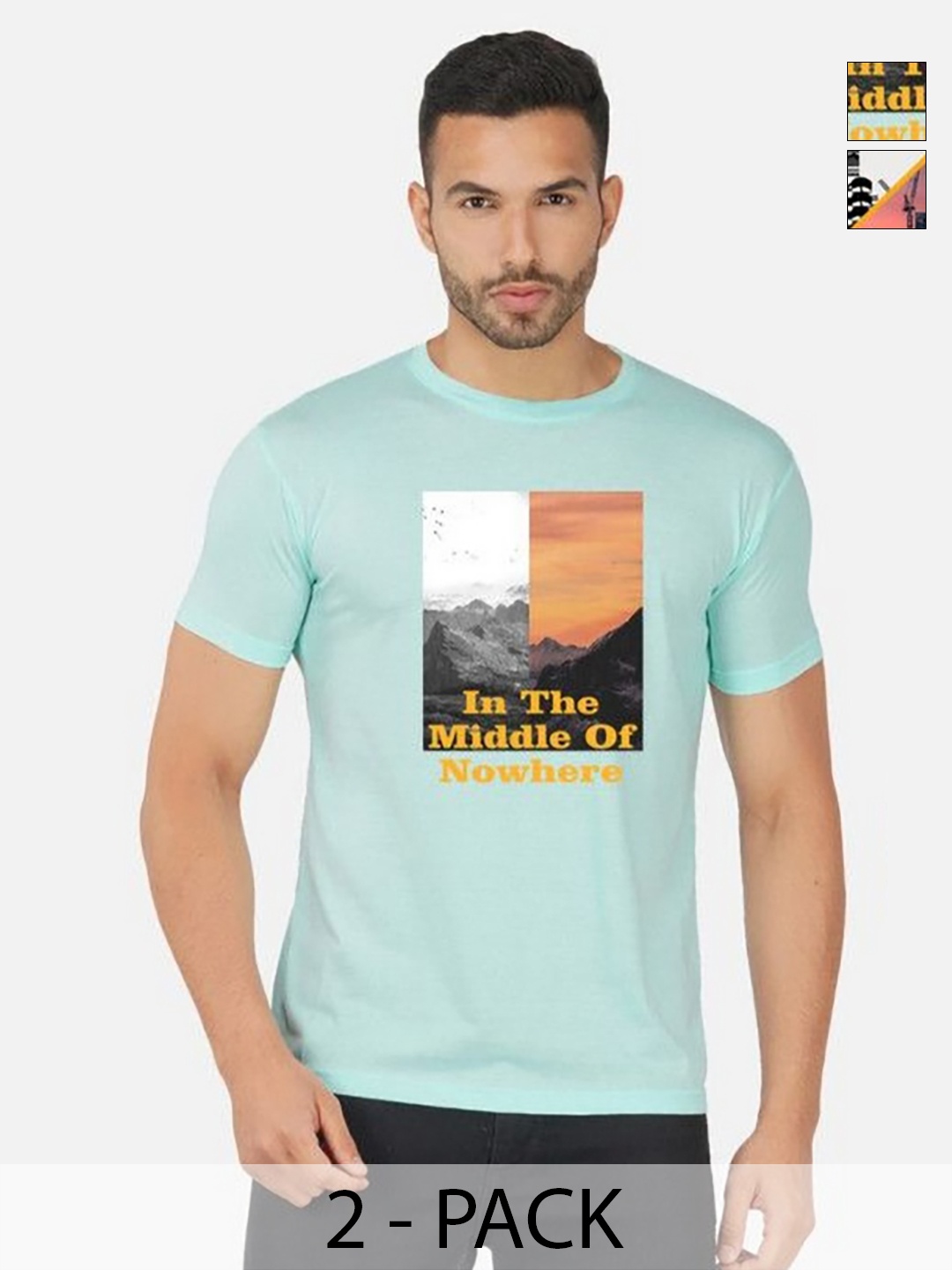 

GLOBAL NOMAD Men 2 Printed Bio Finish Applique T-shirt, Mustard