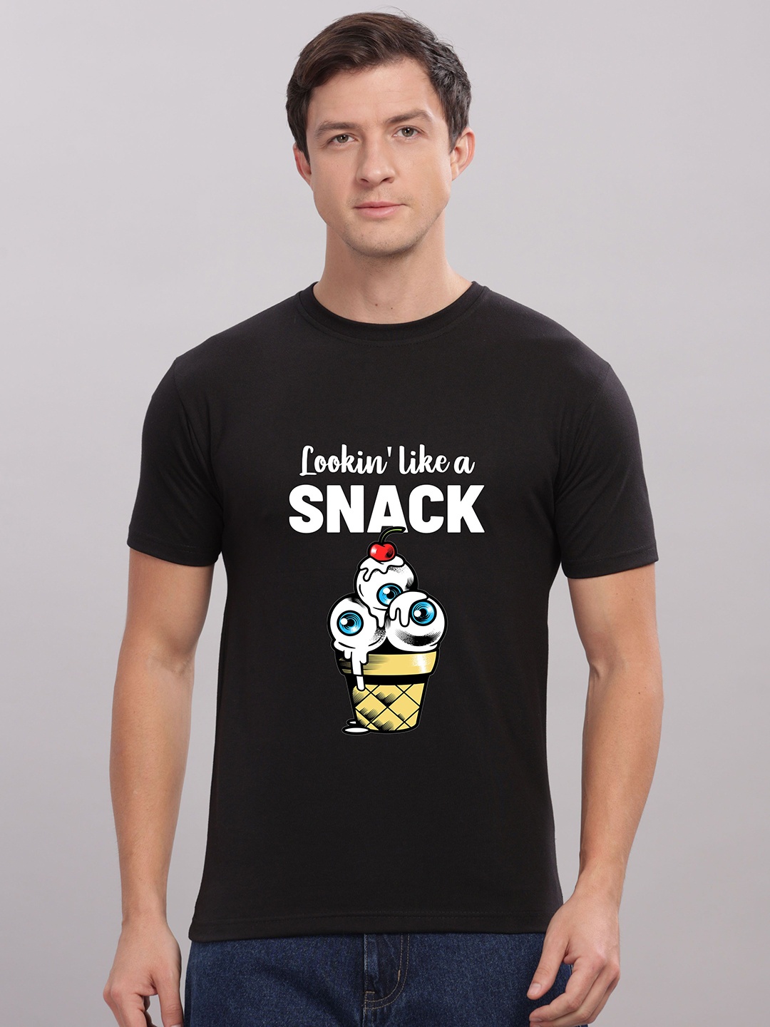 

FALTU.CO Men Printed Drop-Shoulder Sleeves Pure Cotton T-shirt, Black