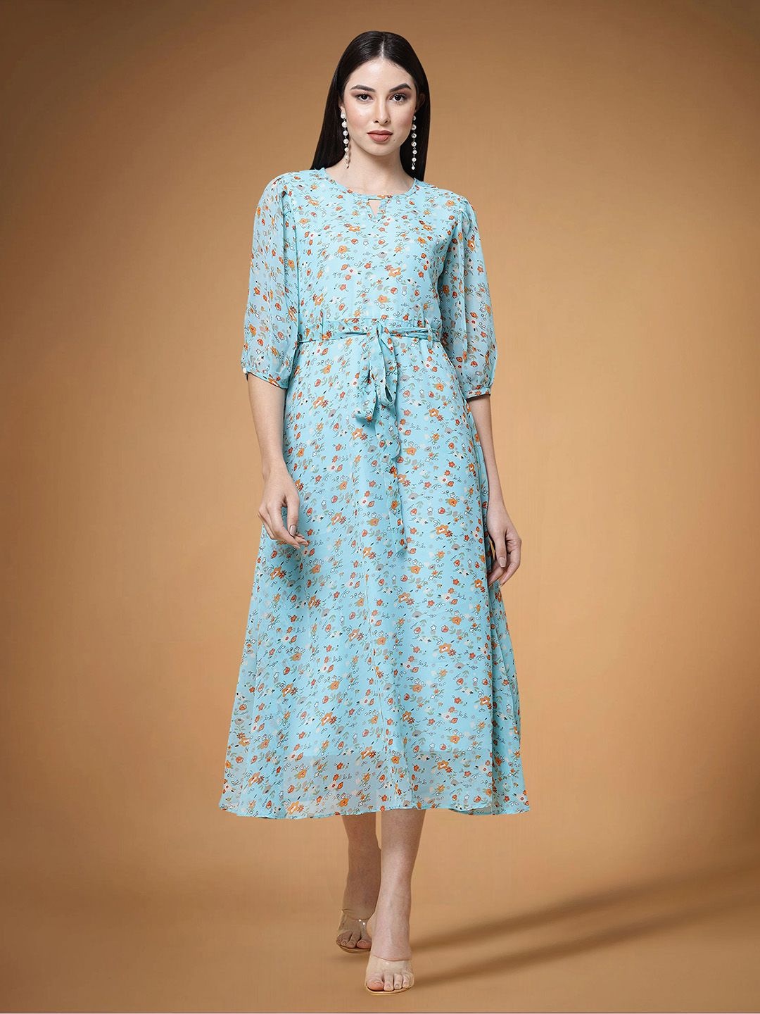 

Moda Rapido Floral Print Applique Fit & Flare Dress, Blue