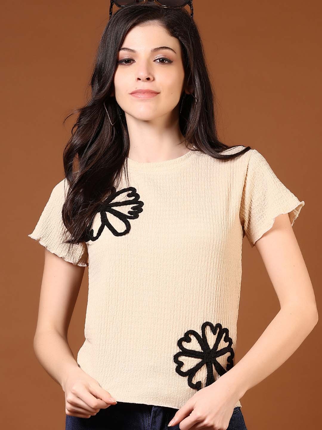

V-Mart Floral Cotton Top, Beige