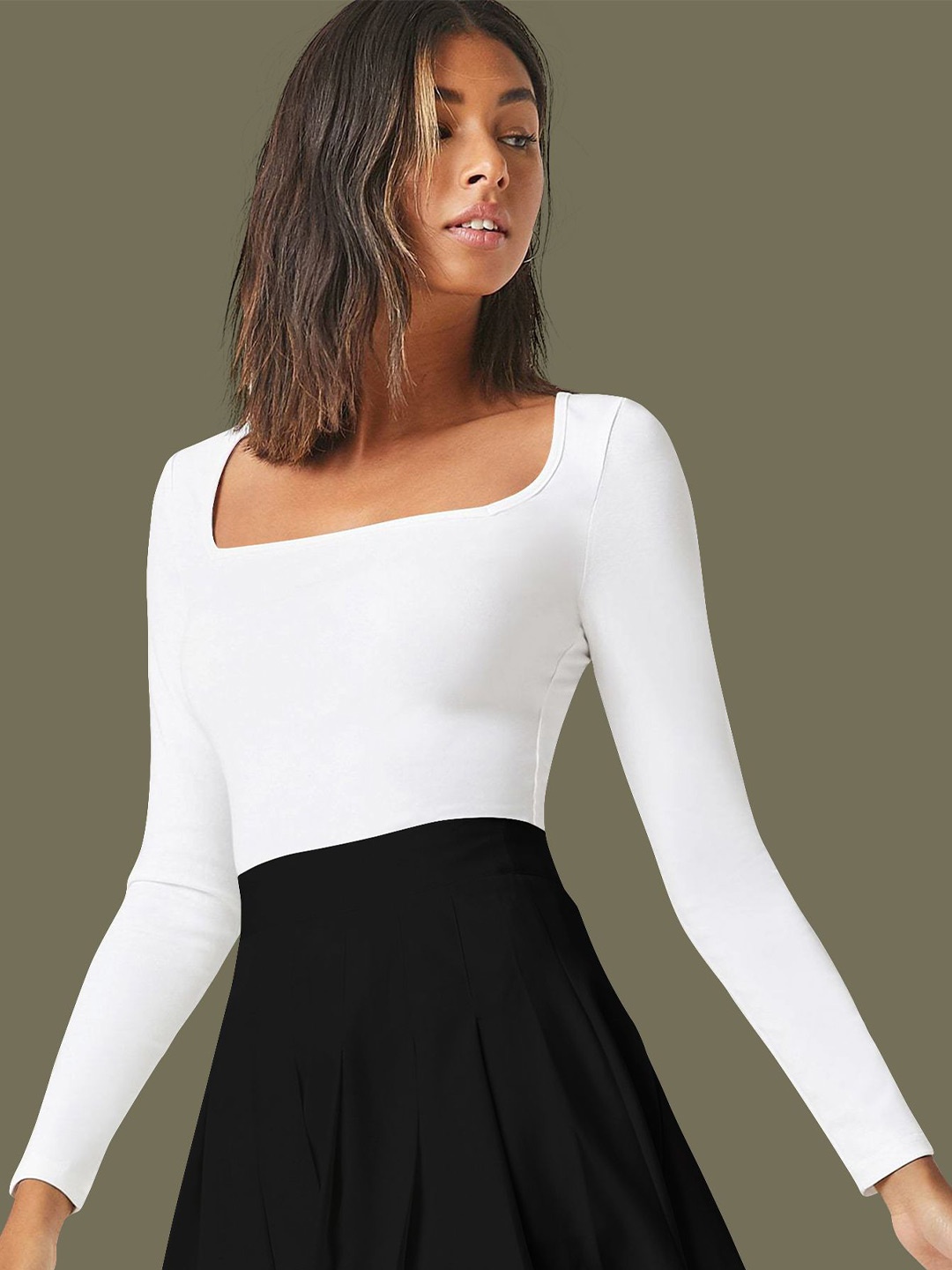 

Dream Beauty Fashion Women Square Neck Fitted Top, White