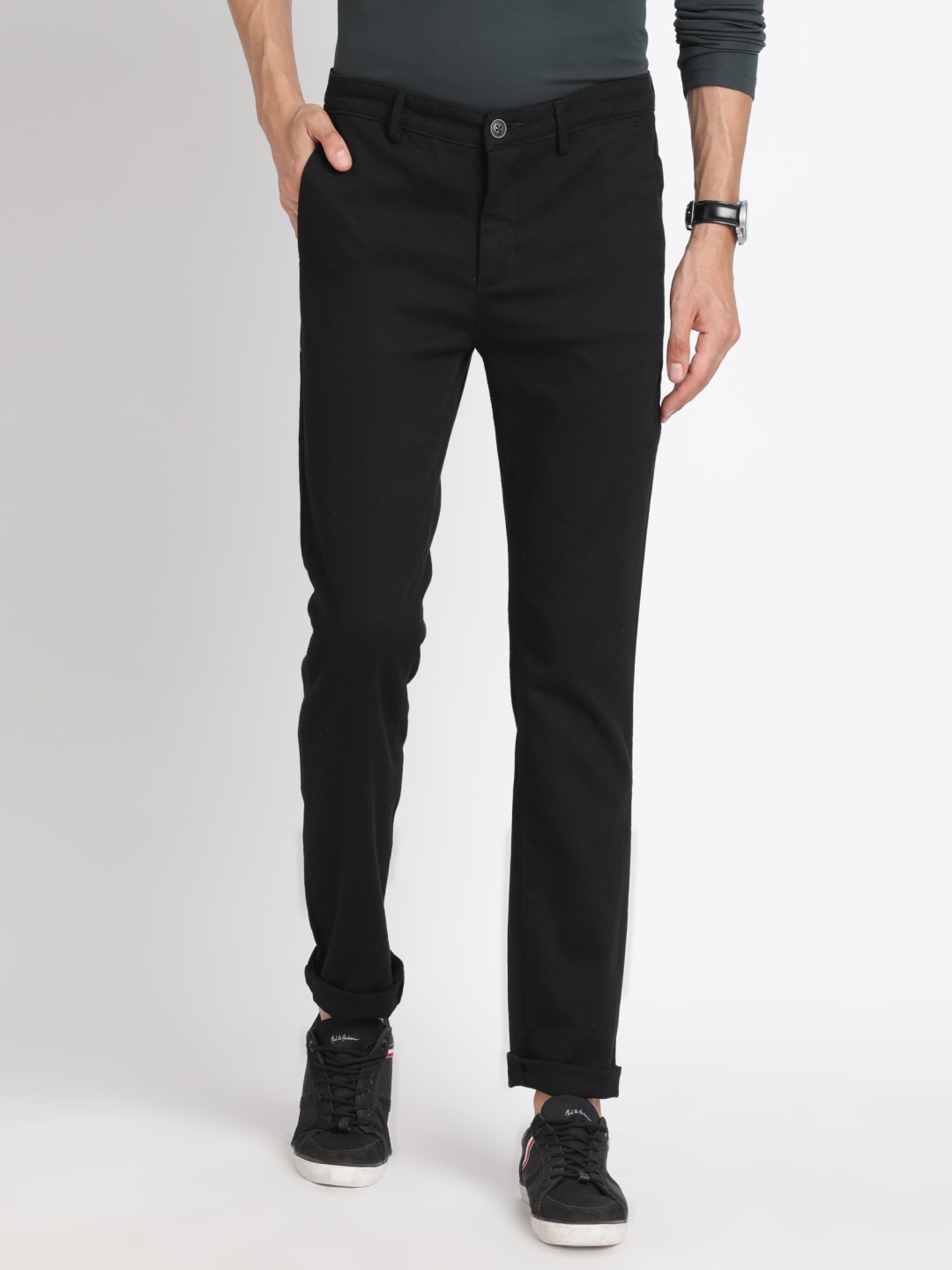 

Turtle Men Relaxed Skinny Fit Chinos Trousers, Black