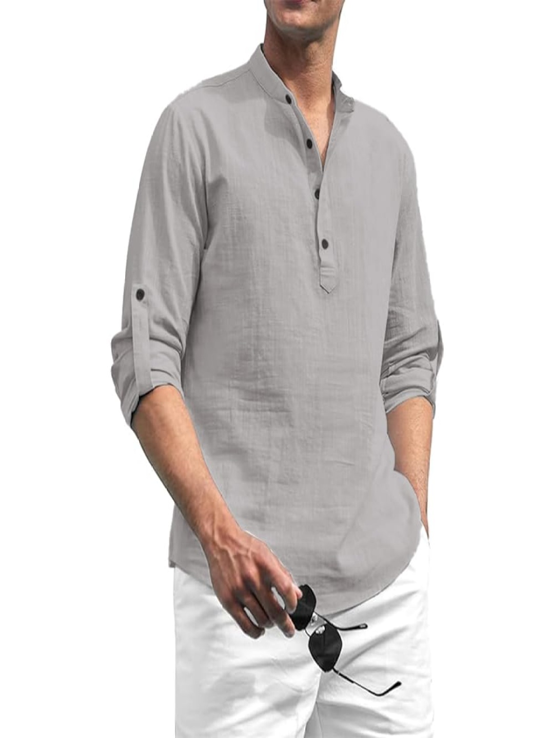 

EdinWolf Slim Fit Mandarin Collar Cotton Straight Short Kurta, Grey