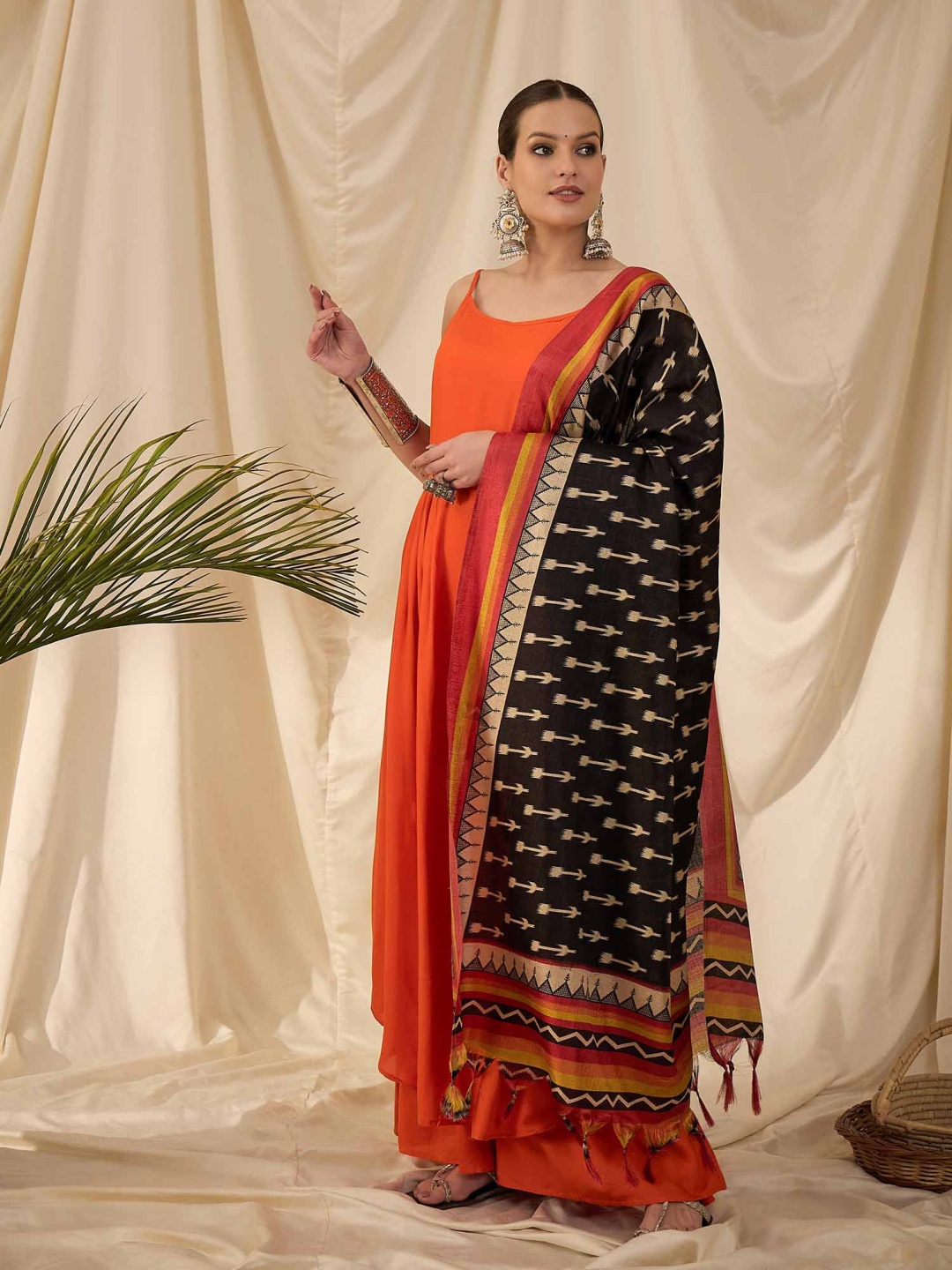 

InWeave Women Regular Kurta with Palazzos & With Dupatta, Orange