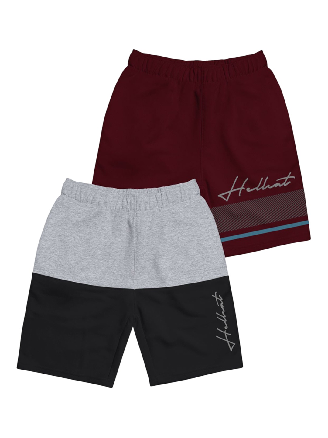 

HELLCAT Boys Typography Printed Shorts, Grey melange