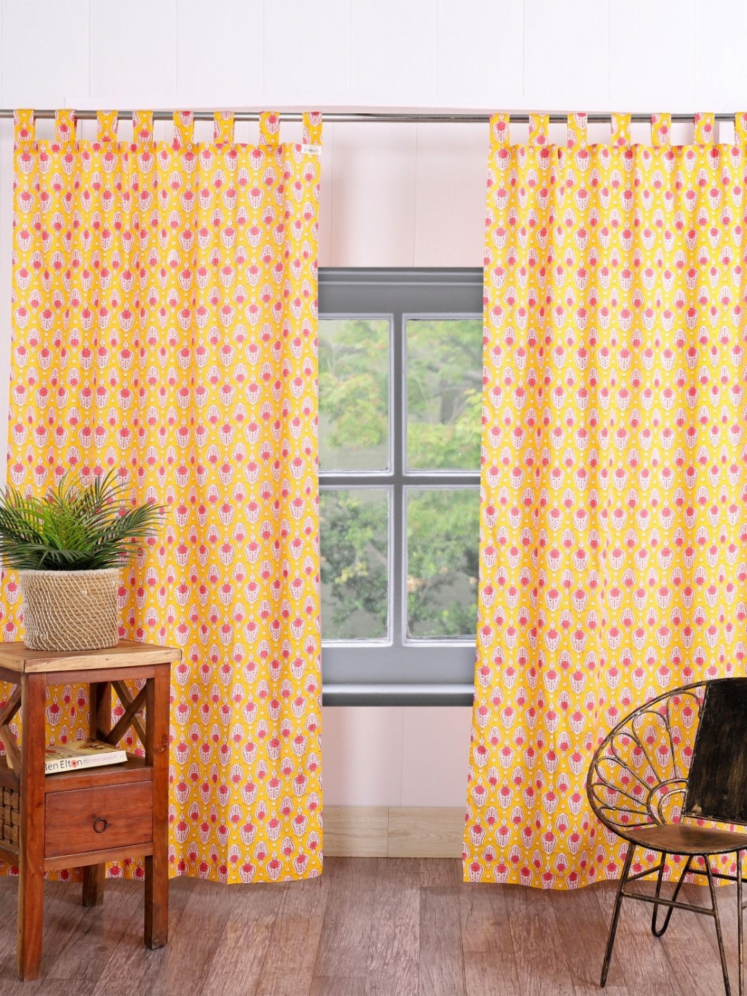 

HANDICRAFT PALACE Yellow & White Set of 2 Floral Door Curtain