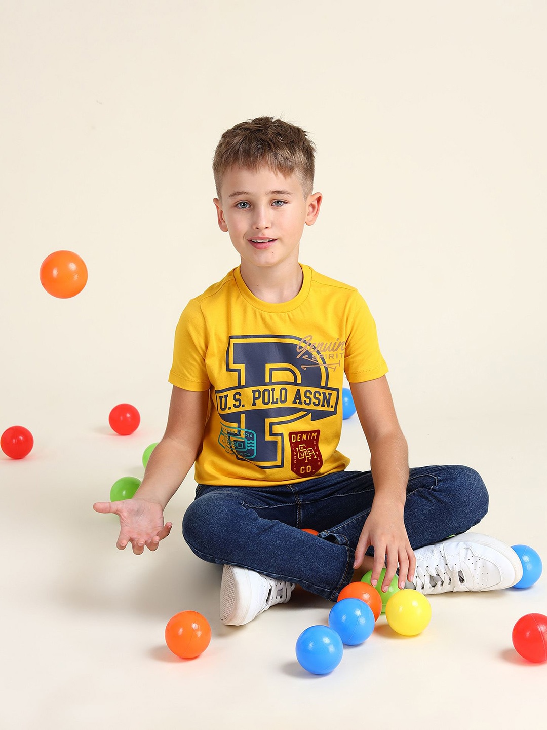 

U.S. Polo Assn. Kids Boys Brand Logo Printed Pure Cotton T-shirt, Mustard