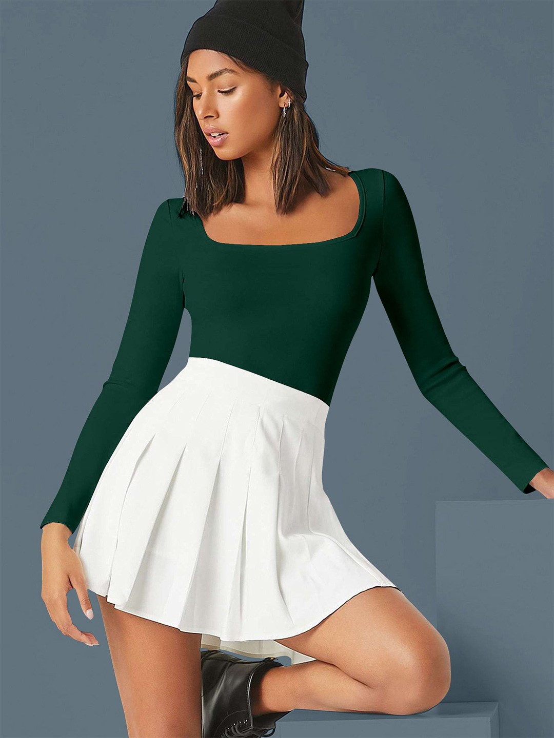 

Dream Beauty Fashion Solid Square Neck Fitted Top, Green