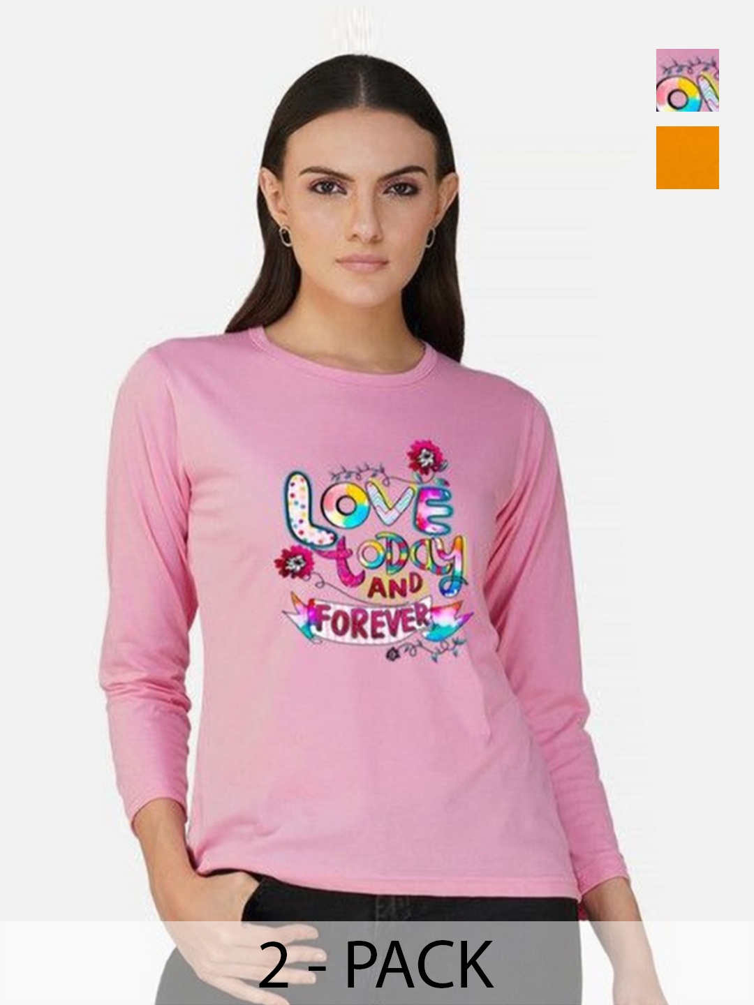 

Metronaut Women 2 Printed Bio Finish Applique T-shirt, Pink