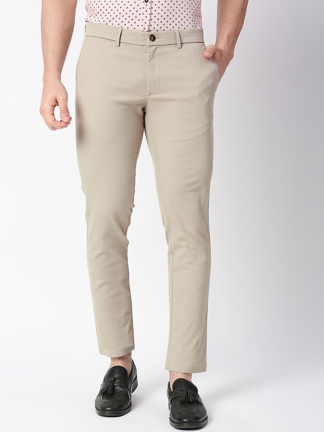 

Basics Men Skinny Fit Low-Rise Trousers, Beige