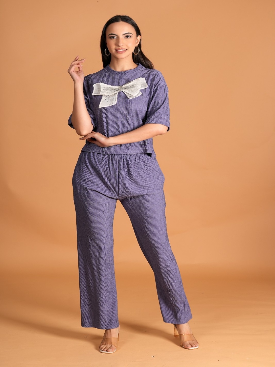 

BAESD Self Design Pure Cotton Top & Trouser Co-Ord Set, Purple