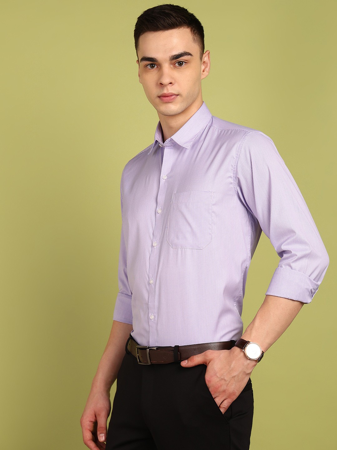 

PulseIQ Men Slim Fit Shepherd Checks Opaque Checked Formal Shirt, Pink
