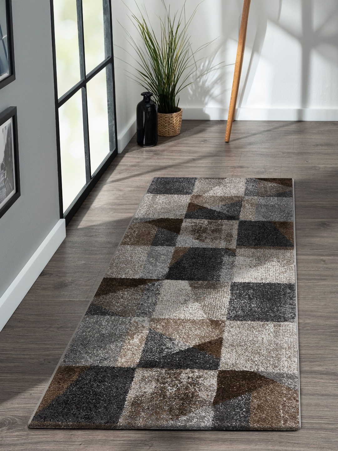 

OBSESSIONS Grey & Brown Geometric Printed FloorRunners
