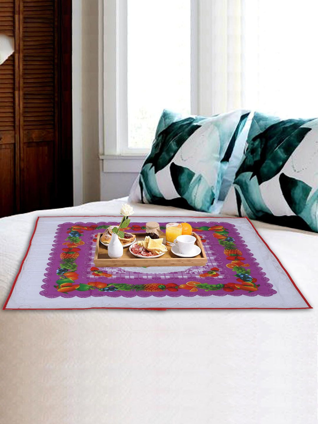 

Kuber Industries Purple Polyester Water Resistant Mattress Protector, White