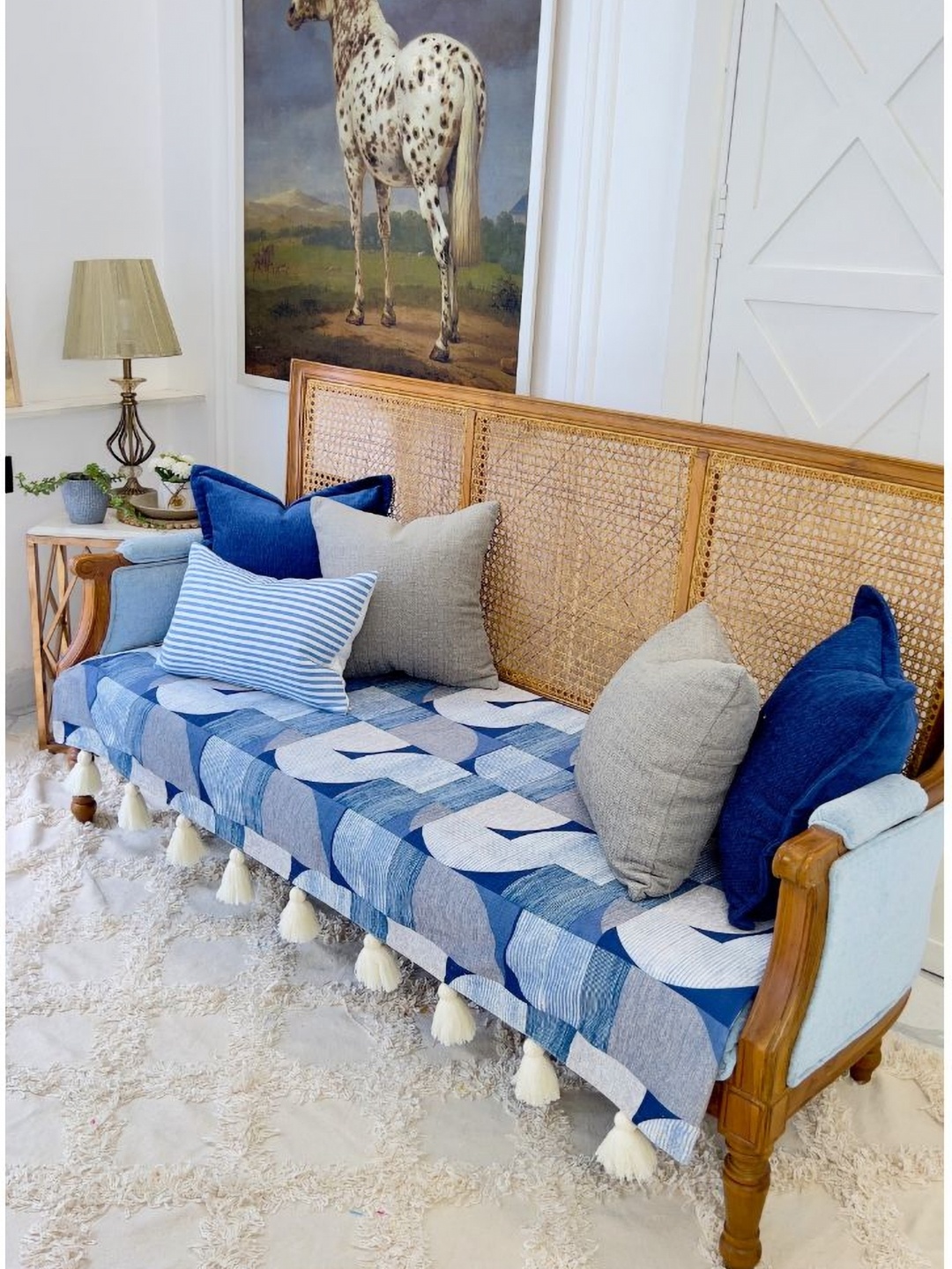 

THROWPILLOW Blue & Grey Printed Polyester 1 Piece Sofa Cover