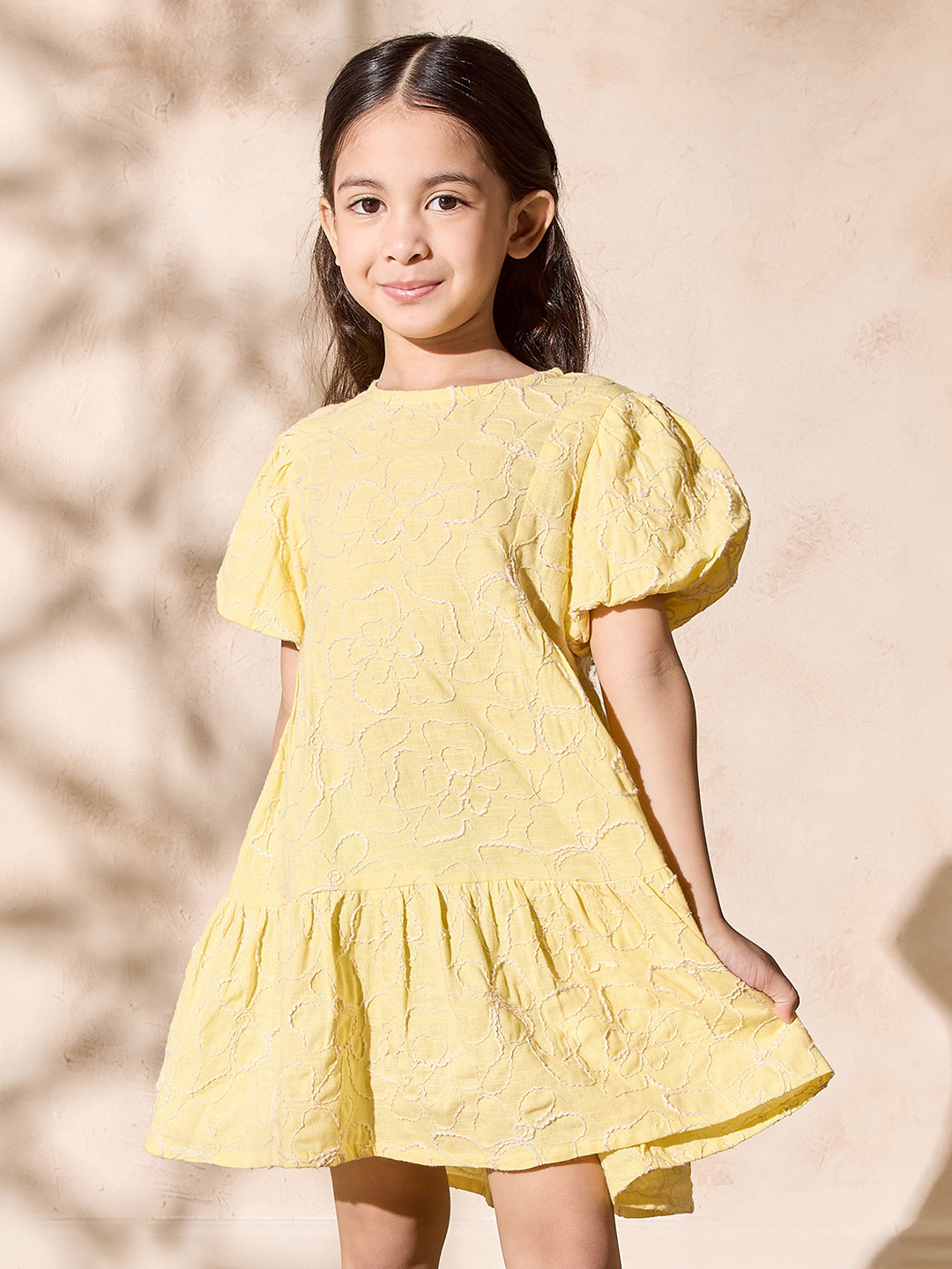 

max Puff Sleeve Drop-Waist Dress, Yellow