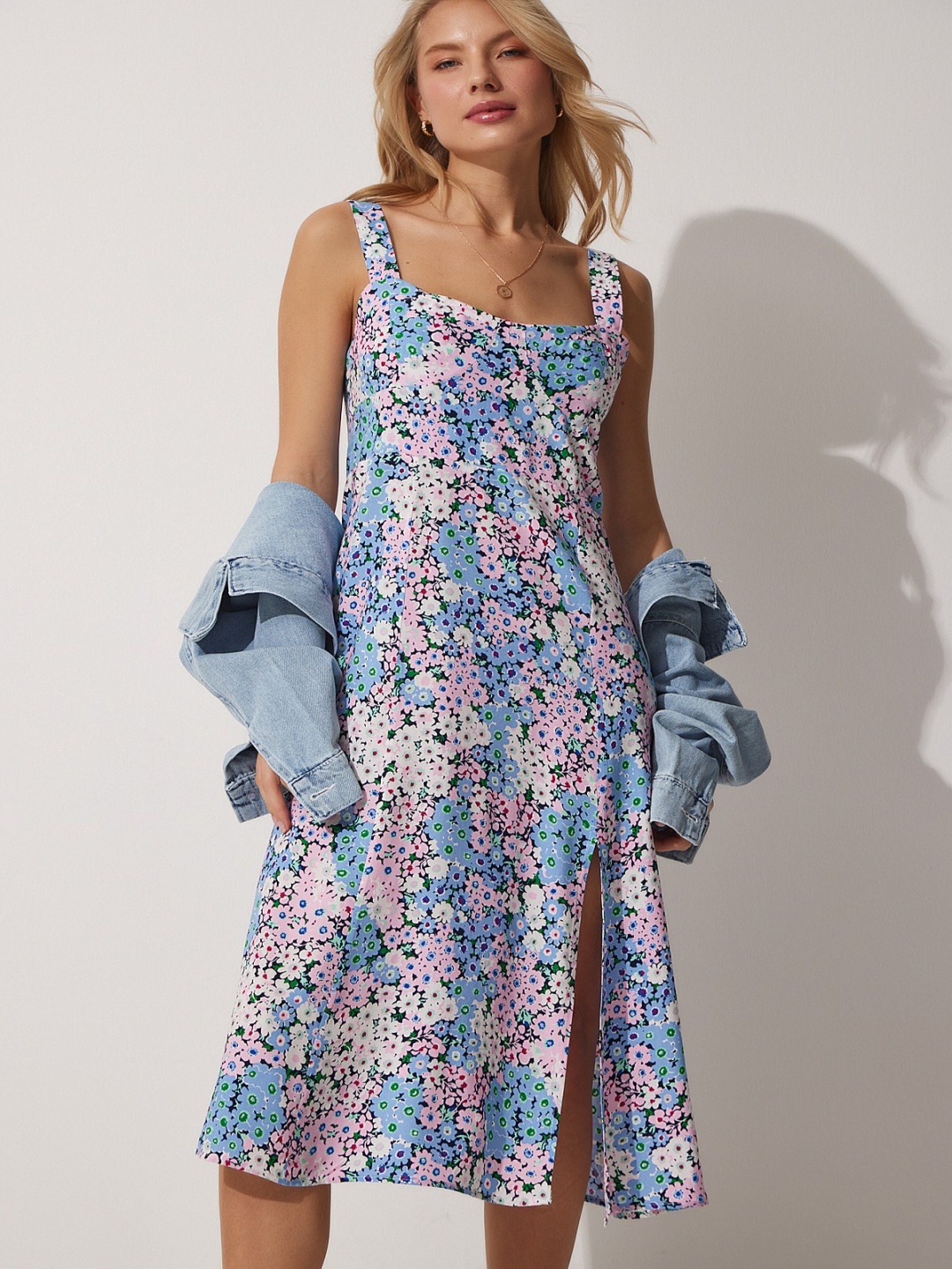 

Happiness istanbul Floral Print Fit & Flare Midi Dress, Na