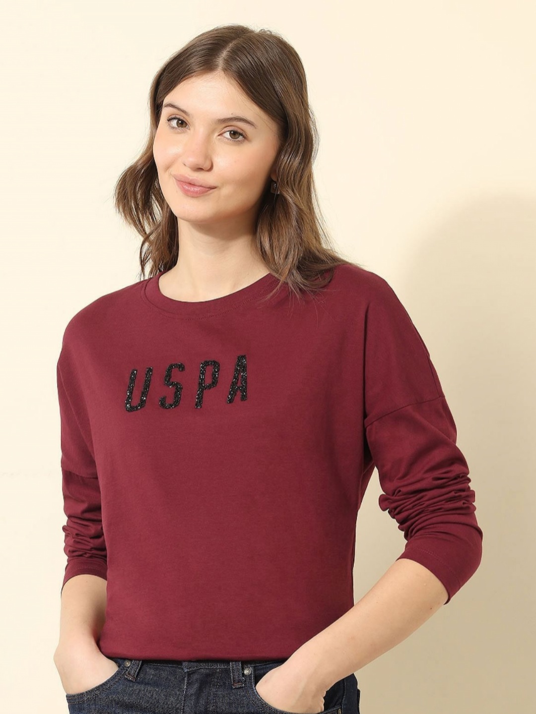 

U.S. Polo Assn. Women Women Brand Logo Pure Cotton Boxy T-shirt, Red