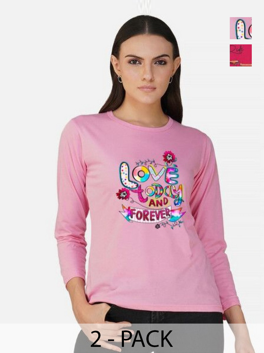 

Metronaut Women Pack of 2 Bio Finish Graphic Printed Round Neck Cotton T-shirts, Pink