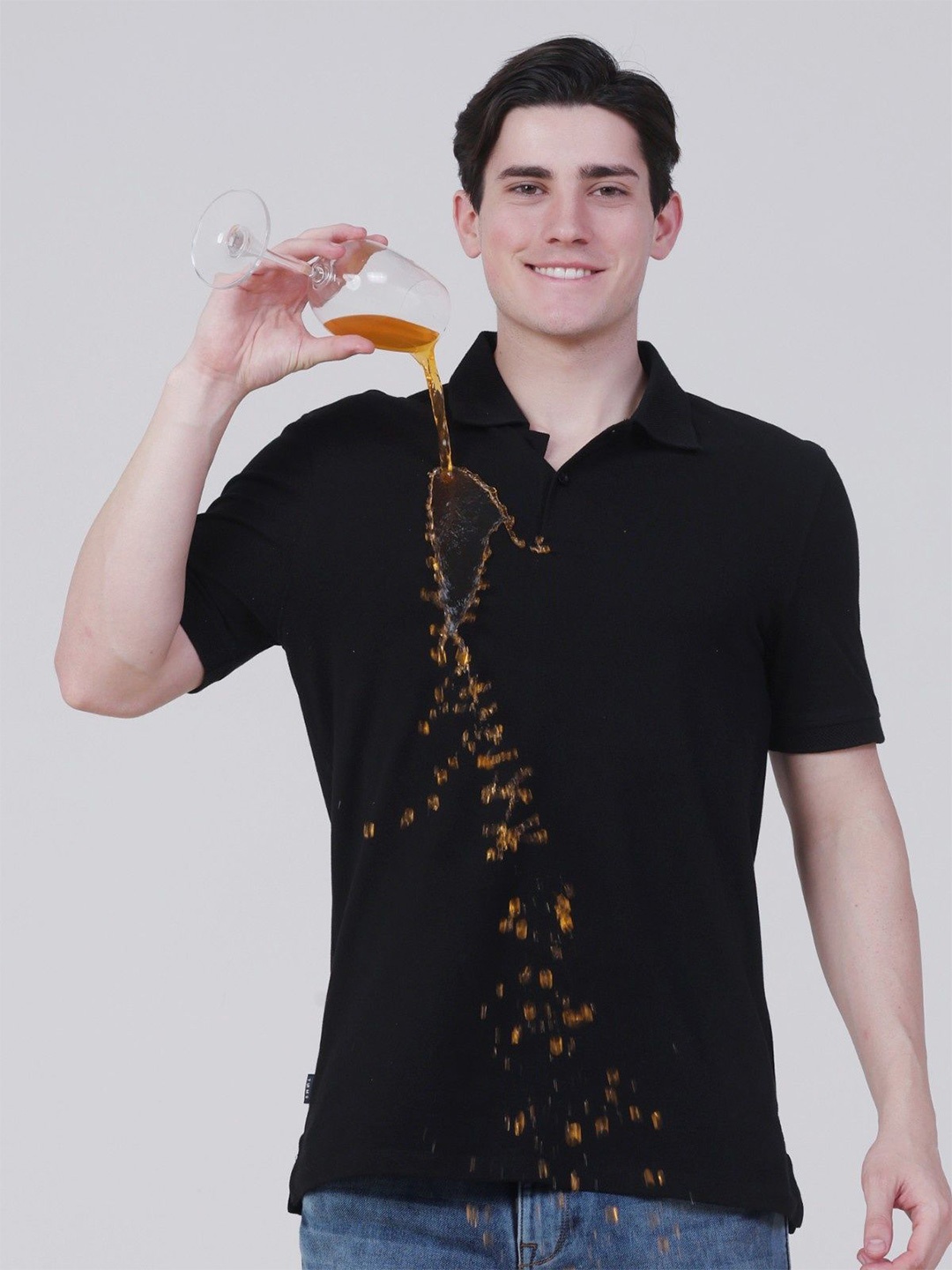 

TURMS Men Anti Stain Anti Odor Water Repellent Cotton Polo T-Shirt, Black