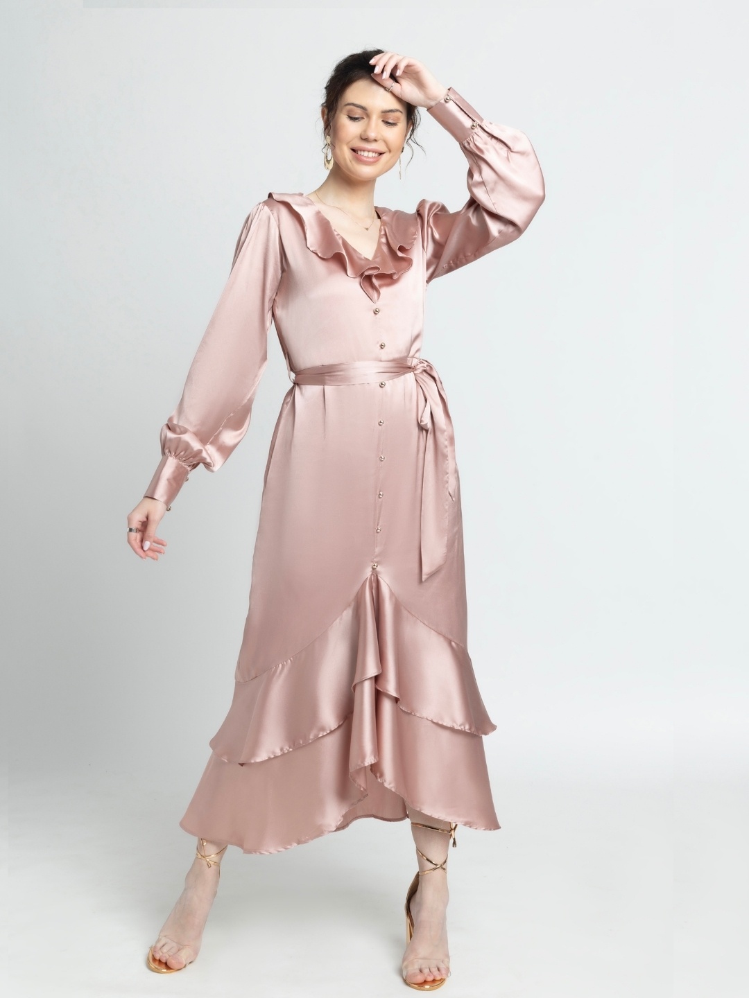 

JULO Satin Maxi Midi Dress, Rose gold