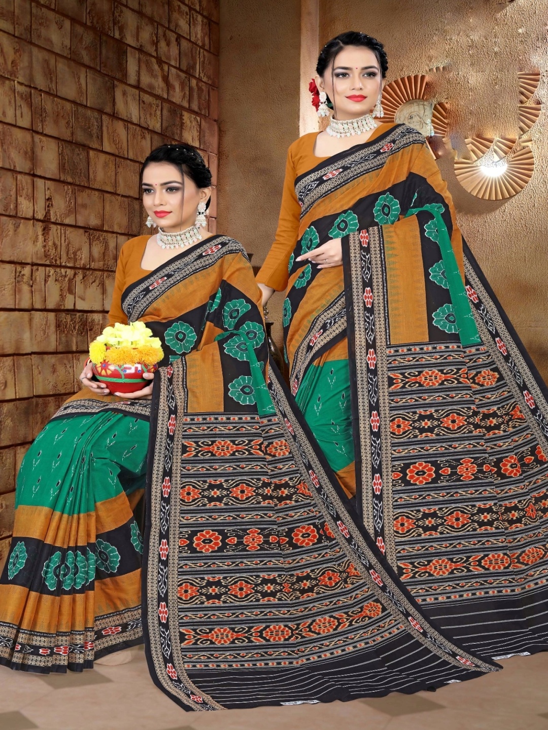 

pasapalli Pure Cotton Sambalpuri Saree, Brown
