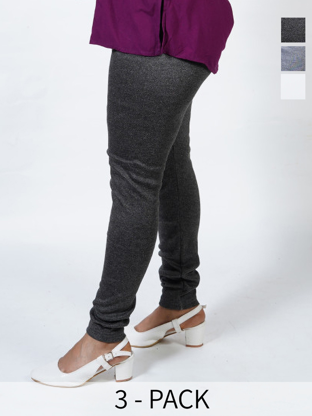 

URBAN KANYA Pack Of 3 Mid-Rise Churidar -Length Leggings, White