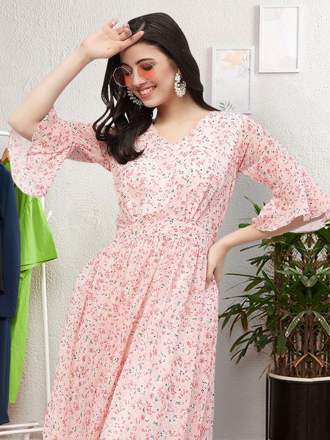 

Moda Rapido Floral Print Applique Fit & Flare Dress, Pink