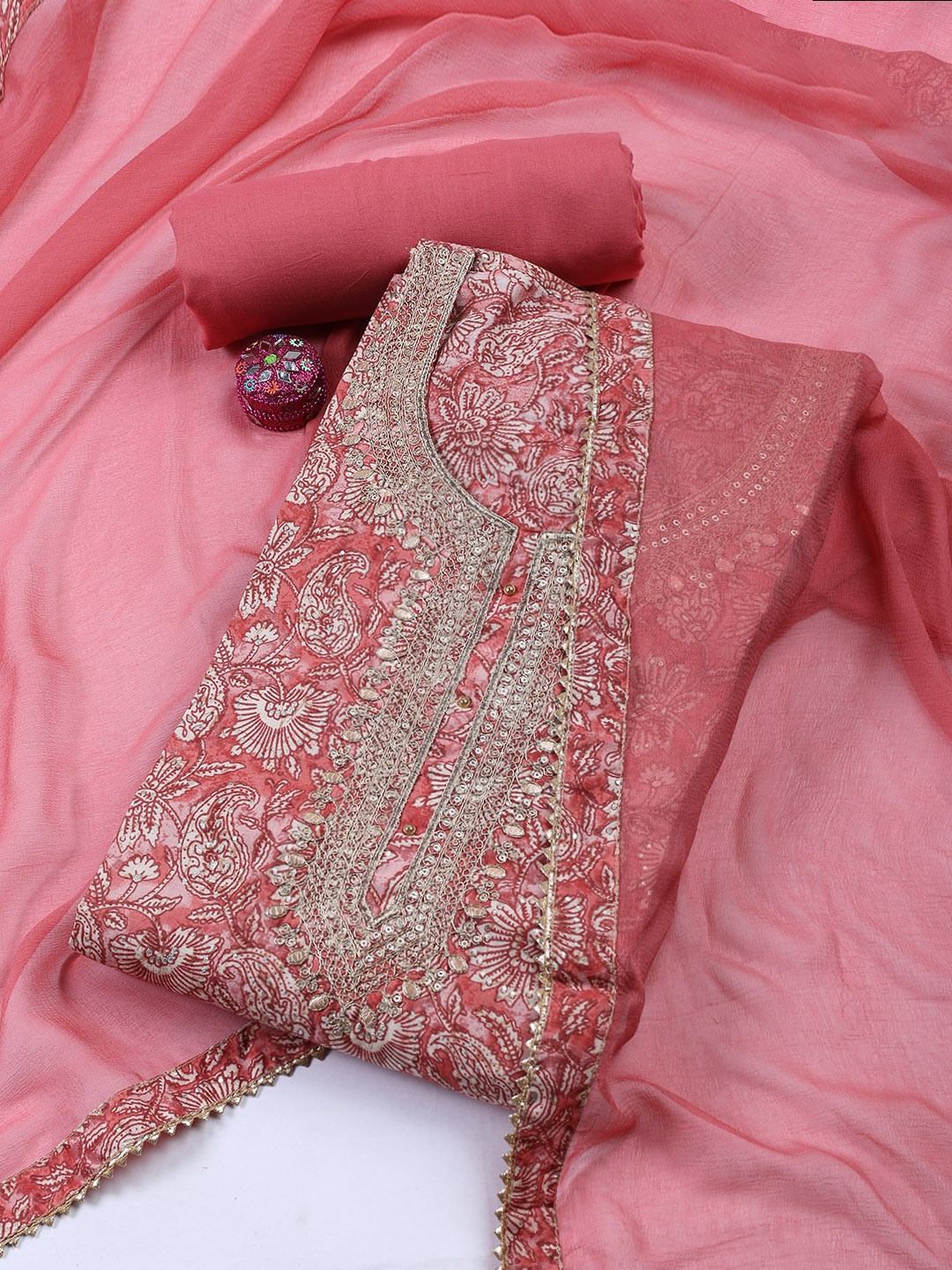 

Meena Bazaar Printed Unstitched Dress Material, Pink