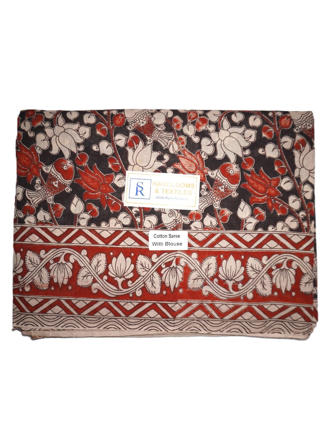 

SR HANDLOOMS AND TEXTILES Kalamkari Pure Cotton Saree, Black