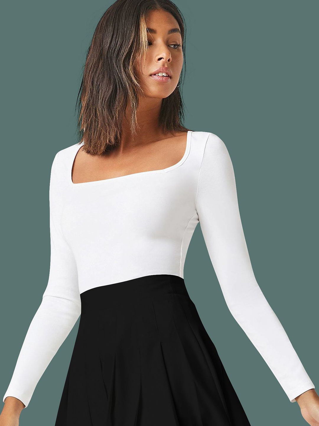 

Dream Beauty Fashion Women Square Neck Fitted Top, White