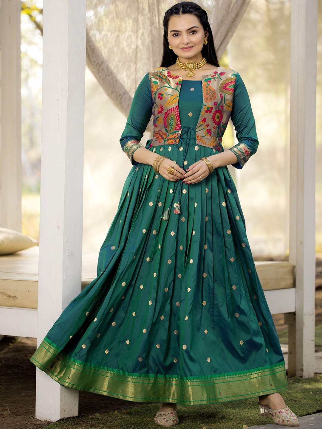 

Tasarika Woven Design Ankle-Length Ethnic Dresses, Green