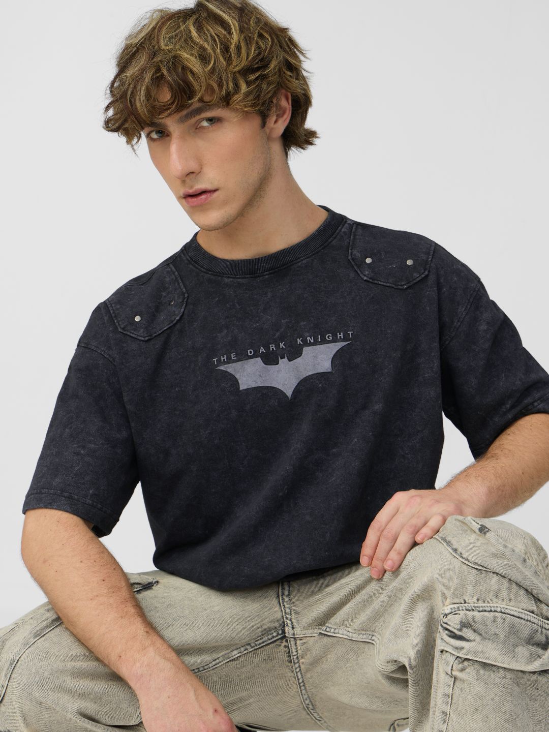 

The Souled Store Men Typography Batman Printed Oversized T-shirt, Black