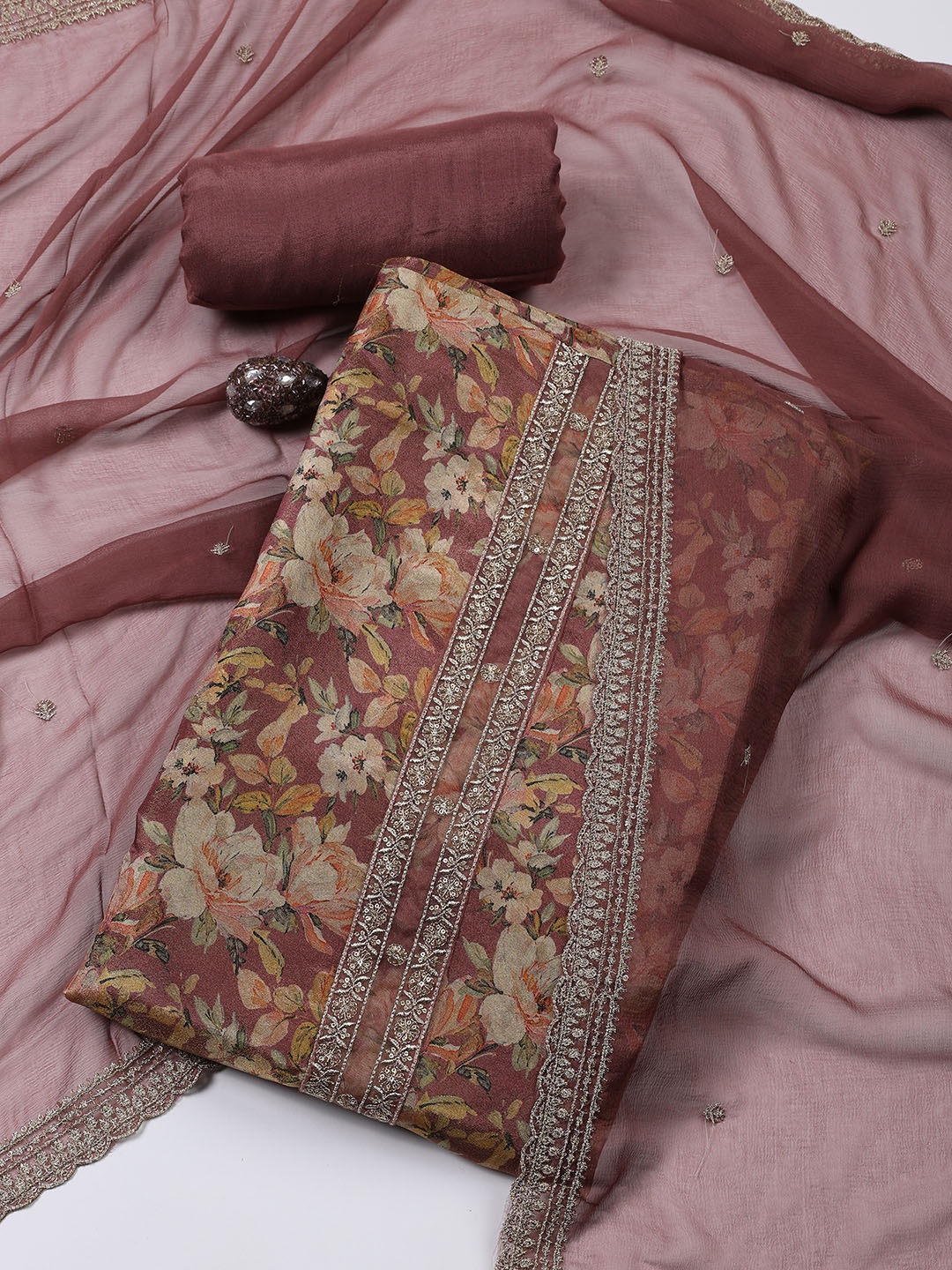 

Meena Bazaar Printed Unstitched Dress Material, Pink