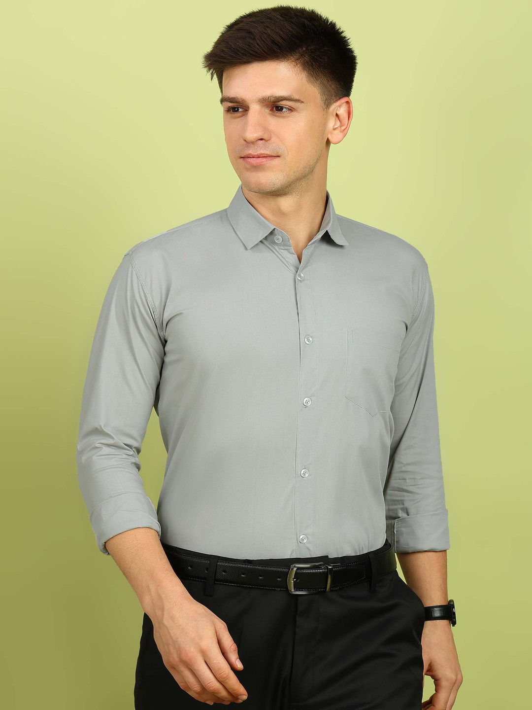 

PulseIQ Men Slim Fit Opaque Formal Shirt, Grey