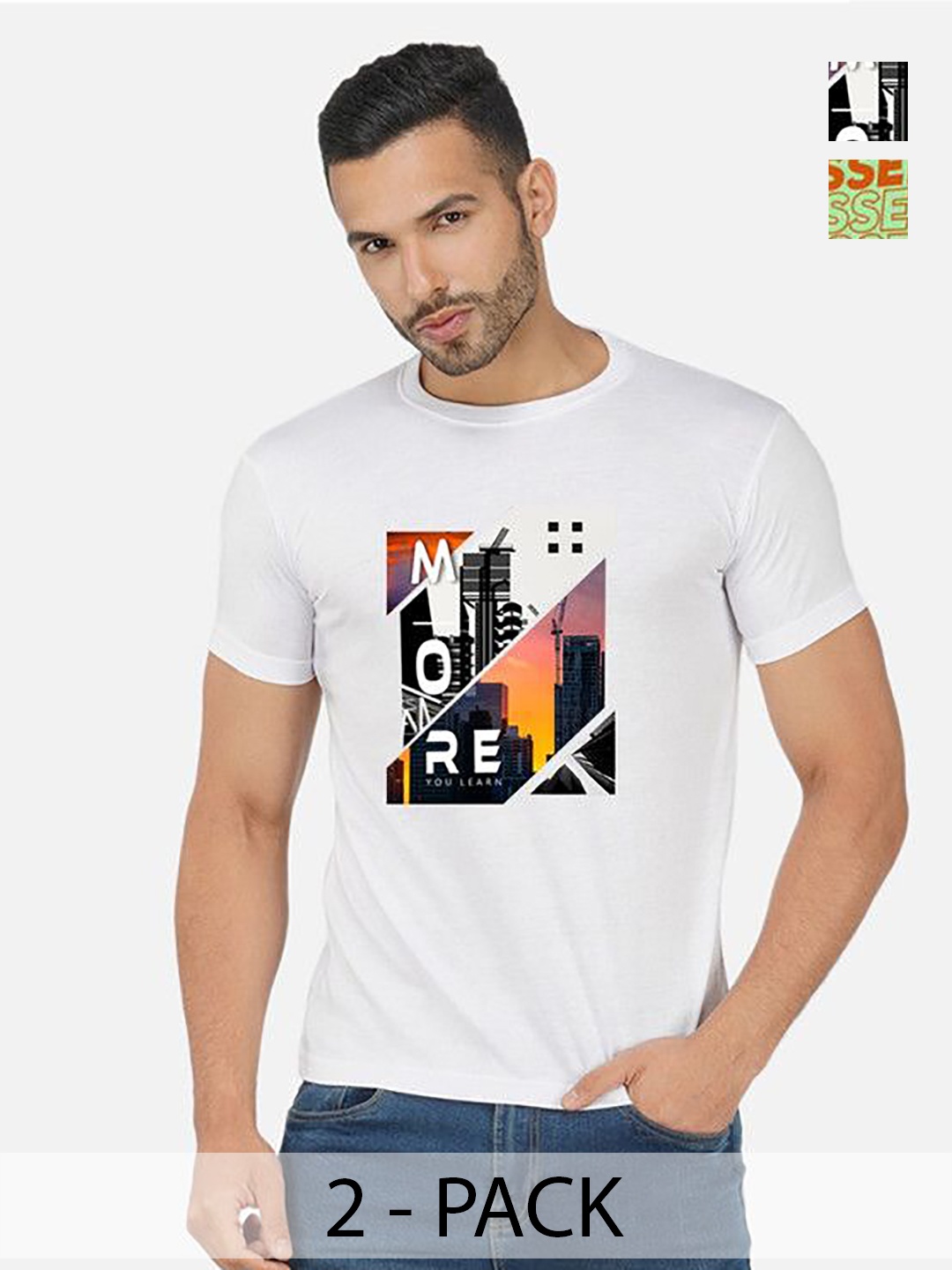 

GLOBAL NOMAD Men 2 Printed Bio Finish Applique T-shirt, White