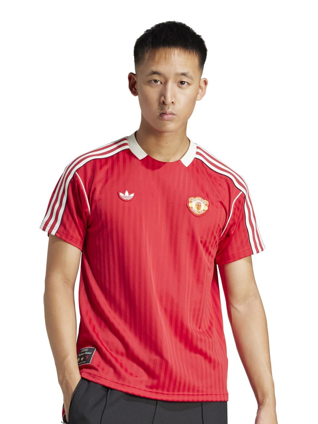 

ADIDAS MUFC Icon Striped Jersey T-shirt, Red